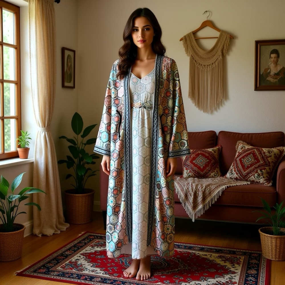 PASSWORD WOMENS WEAR PRINTED KIMONO BOHEMIAN, LARGE